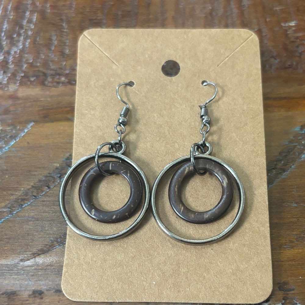 Brown and Silver Hoop Earrings